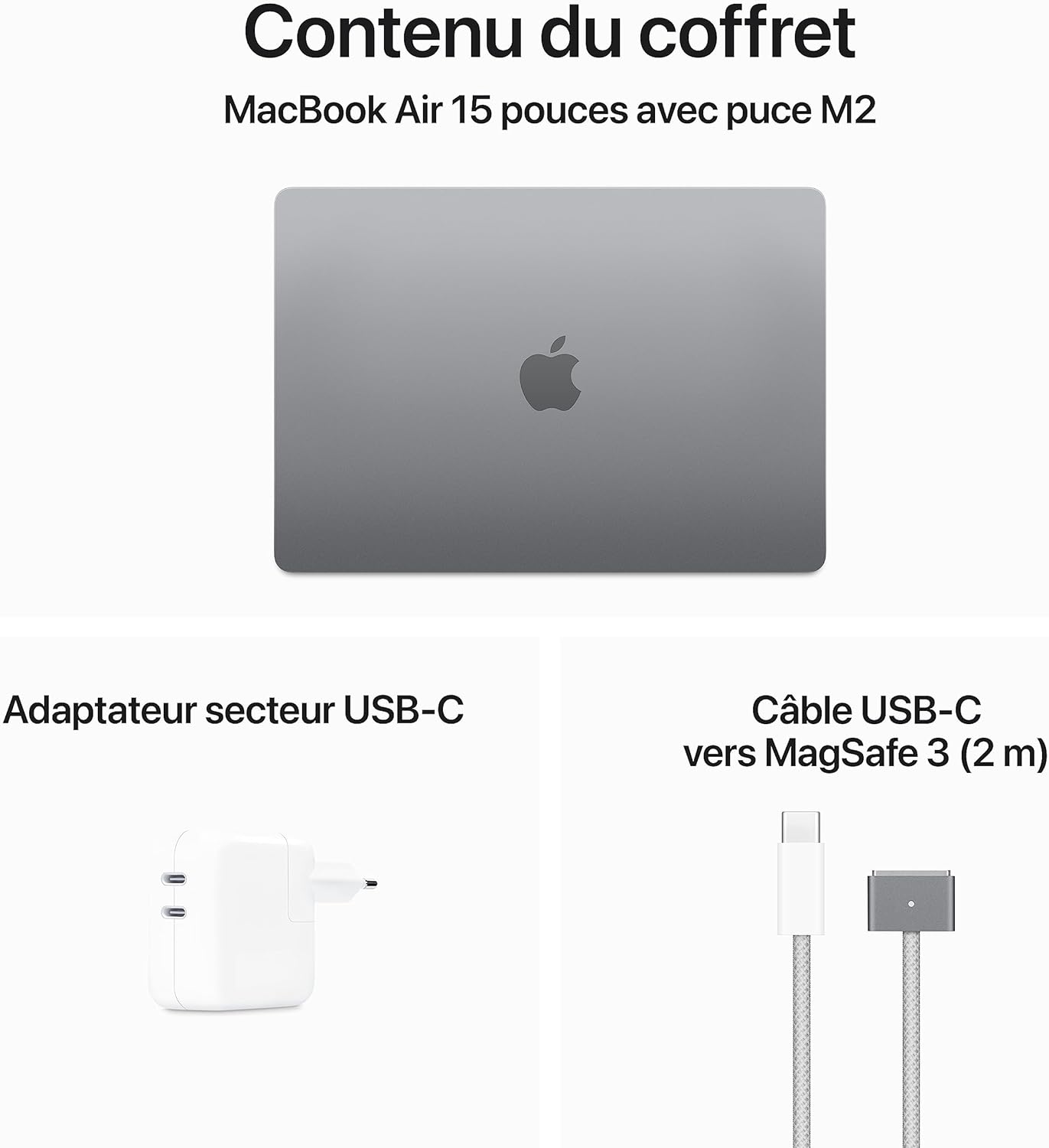 Apple 2023 MacBook Air Portable avec Puce M2 : Écran Liquid Retina de 15,3 Pouces, 8 Go de RAM, 256 Go de Stockage SSD, caméra FaceTime HD 1080p. Compatible avec l’iPhone/iPad ; Gris sidéral