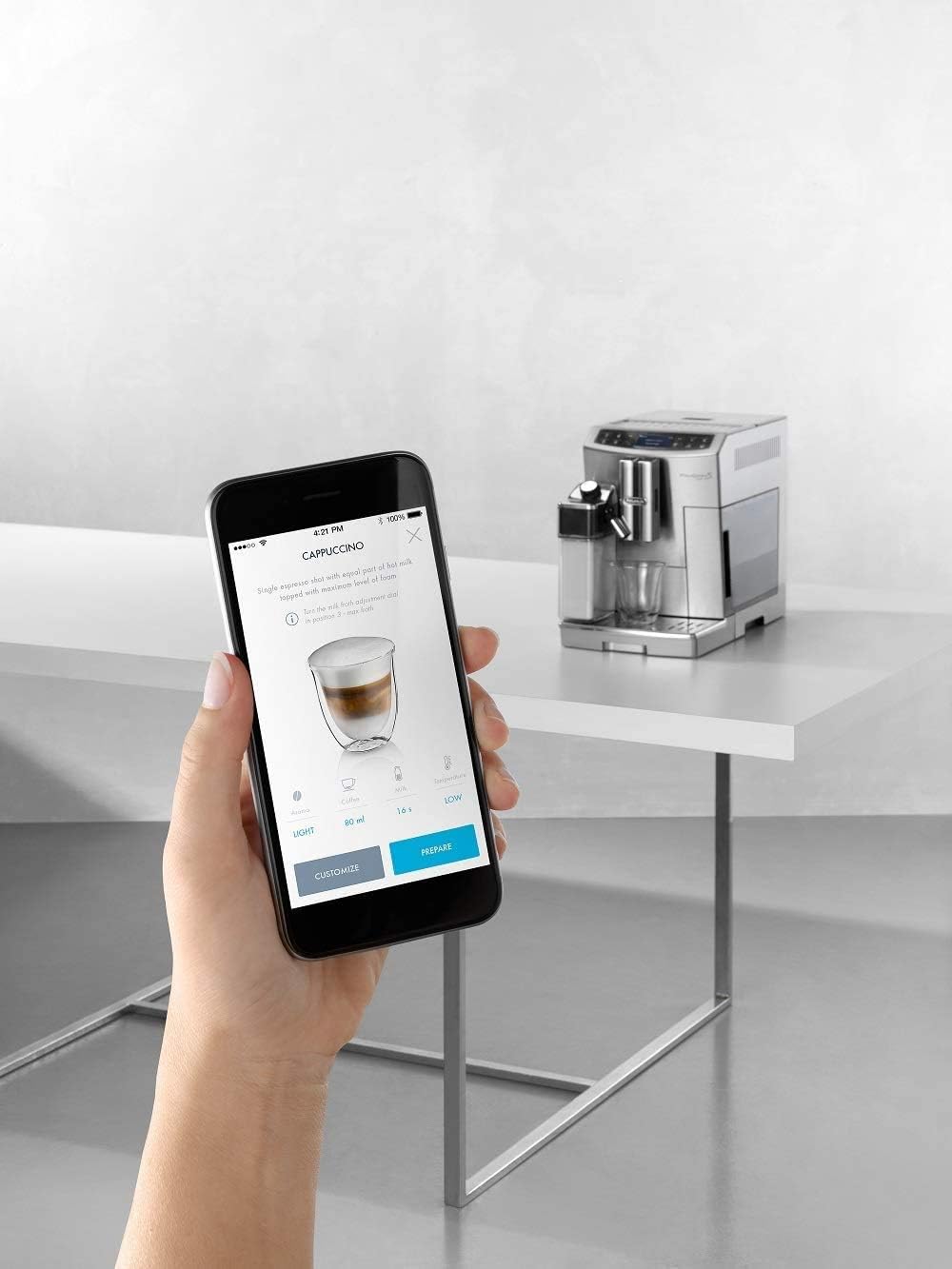 DeLonghi ECAM55.510.M PrimaDonna Rystiling Machine à Café avec Broyeur, 1450 W, 250 kilograms, Métal