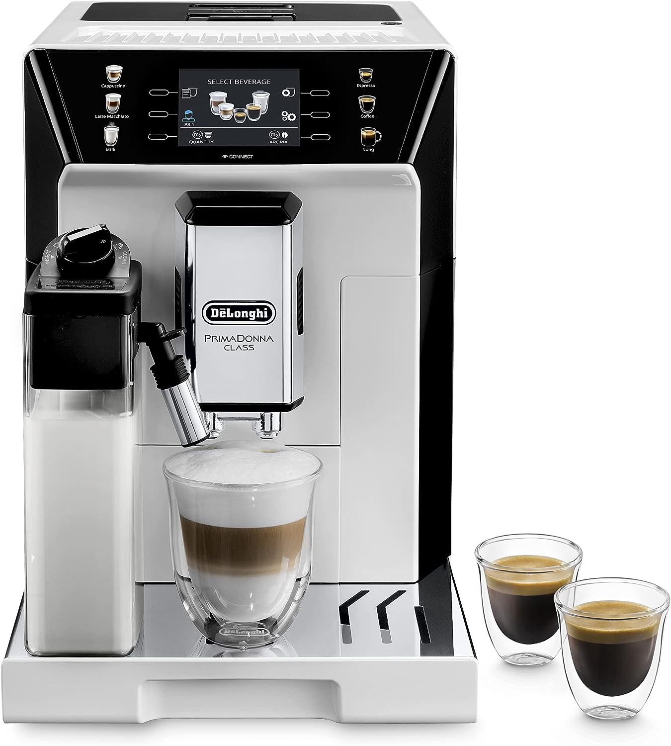 DeLonghi PrimaDonna Class ECAM550.65.W, Machine a Café Grain, Machine Expresso et Cappucino, 1450W, 2L, Blanc