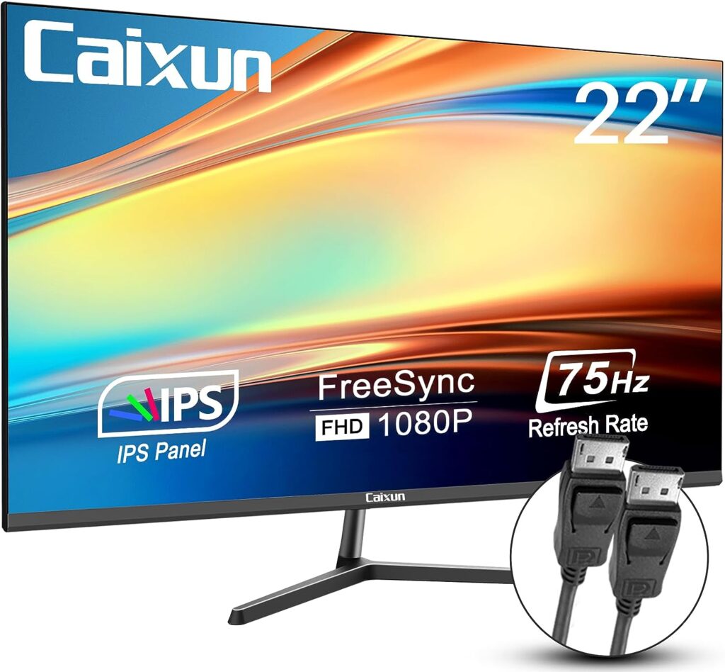 Caixun Écran PC 22 Pouces IPS, FreeSync, 75Hz, FHD 1080P avec HDMI VGA Ports, Moniteur PC BlueLightShield  Flickerless pour Le Bureau à Domicile (CM22X3 câble HDMI Inclus)