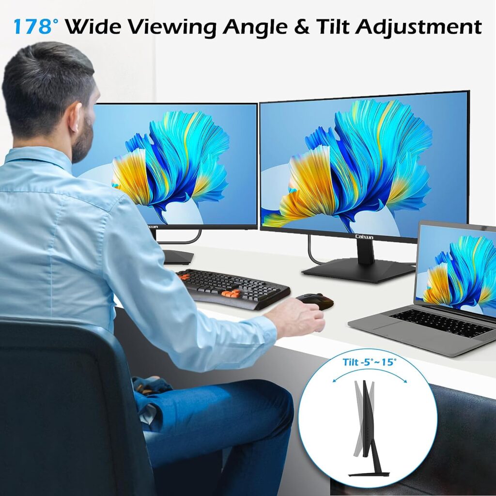 Caixun Moniteur Ecran PC，24 Pouces FHD (1920x1080),75Hz 5ms 3000:1 avec USB Type-C, Moniteur dordinateur avec Haut-parleurs intégrés, connexions HDMI+VGA (câble Type-C et câble HDMI Inclus)
