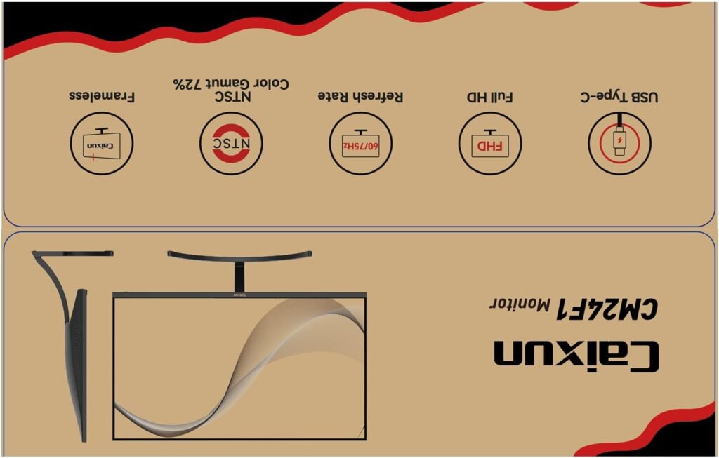 Caixun Moniteur Ecran PC，24 Pouces FHD (1920x1080),75Hz 5ms 3000:1 avec USB Type-C, Moniteur dordinateur avec Haut-parleurs intégrés, connexions HDMI+VGA (câble Type-C et câble HDMI Inclus)