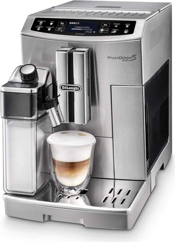 DeLonghi ECAM55.510.M PrimaDonna Rystiling Machine à Café avec Broyeur, 1450 W, 250 kilograms, Métal