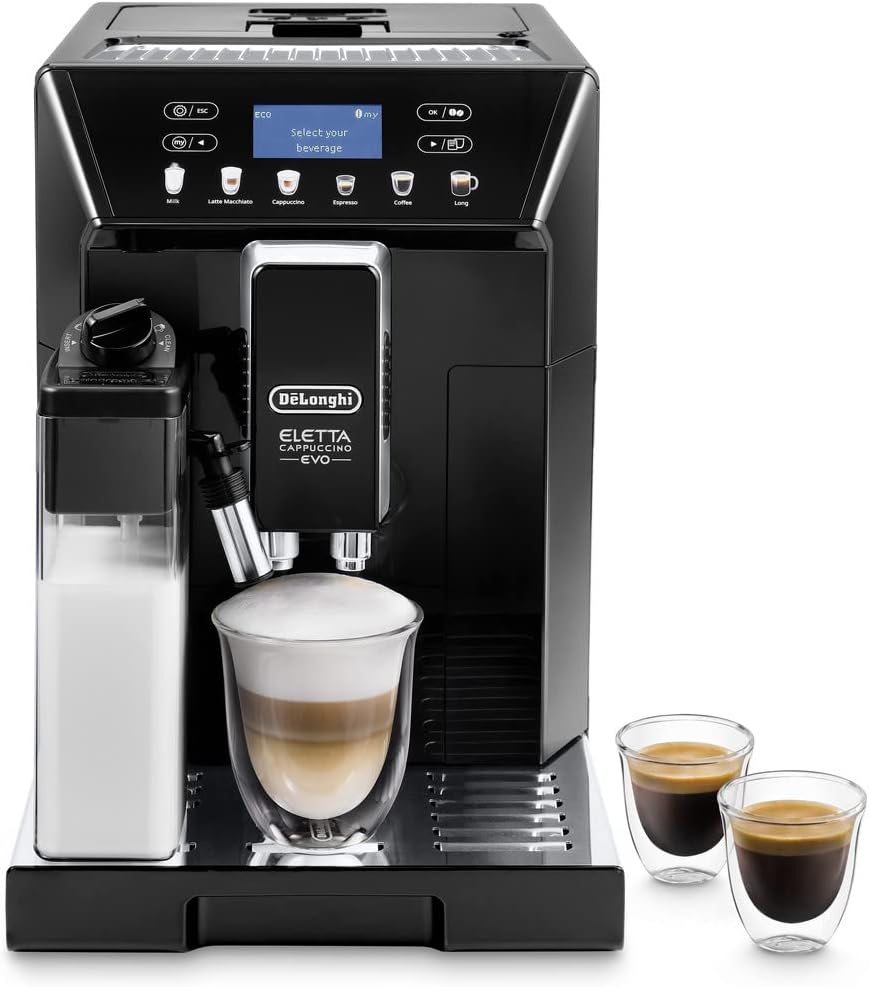 DeLonghi Eletta Evo Machine a Café Grain ECAM46.860.B, Machine Expresso et Cappuccino, Ecran LCD Tactile, Noir