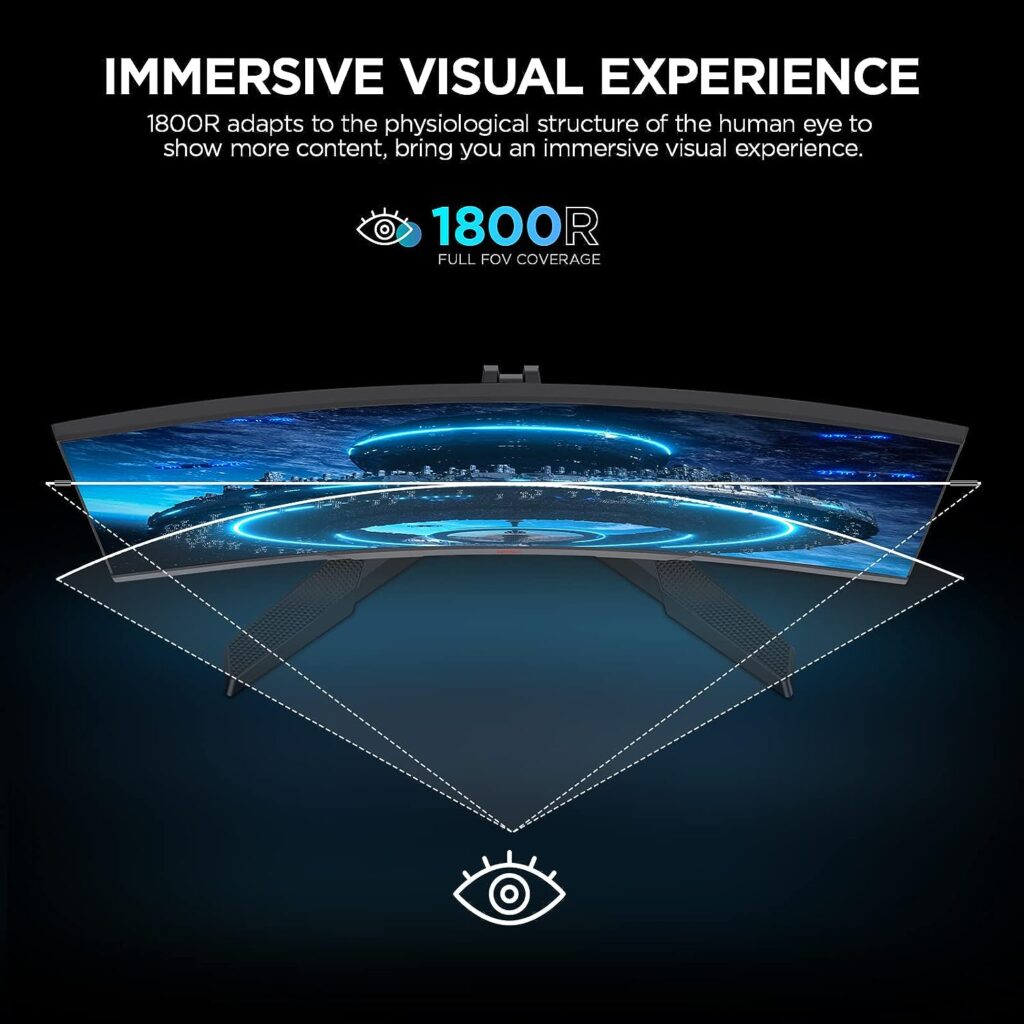 KOORUI 24 Ecran PC Gaming Incurvé 1800R, Moniteur PC Dalle VA, Résolution FHD (1080P), 165Hz, DCI-P3 90%, Lunette Ultra-Mince, Inclinaison réglable, Prend en Charge HDMI/DP