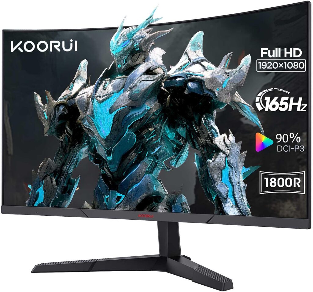 KOORUI 24 Ecran PC Gaming Incurvé 1800R, Moniteur PC Dalle VA, Résolution FHD (1080P), 165Hz, DCI-P3 90%, Lunette Ultra-Mince, Inclinaison réglable, Prend en Charge HDMI/DP