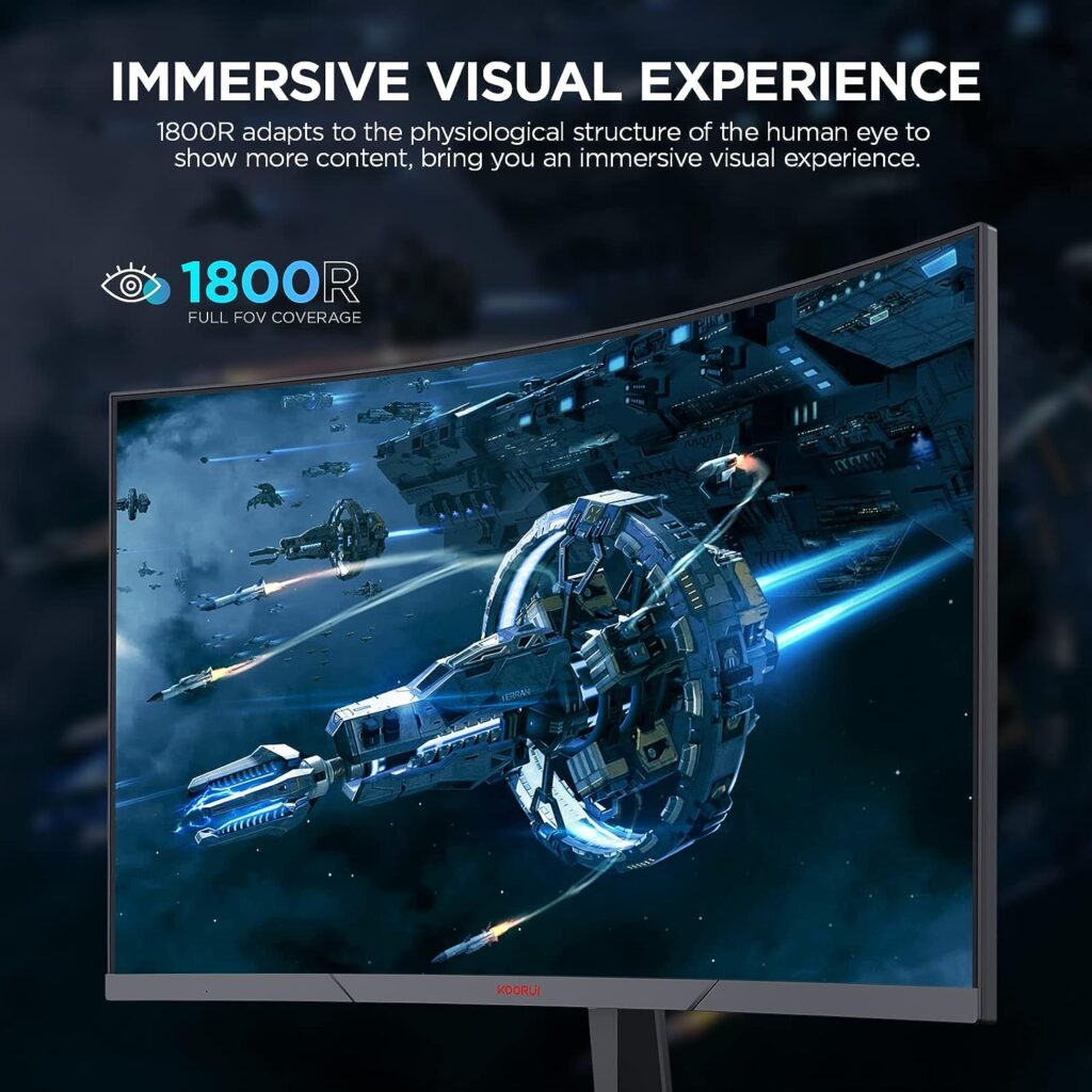 KOORUI 24 Ecran PC Gaming Incurvé 1800R, Moniteur PC Dalle VA, Résolution FHD (1080P), 165Hz, DCI-P3 90%, Lunette Ultra-Mince, Inclinaison réglable, Prend en Charge HDMI/DP