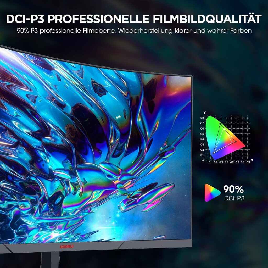 KOORUI 24 Ecran PC Gaming Incurvé 1800R, Moniteur PC Dalle VA, Résolution FHD (1080P), 165Hz, DCI-P3 90%, Lunette Ultra-Mince, Inclinaison réglable, Prend en Charge HDMI/DP