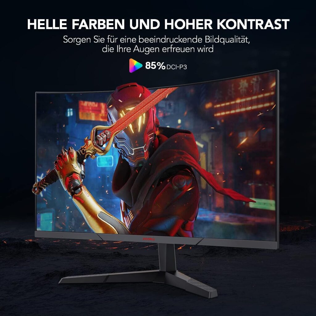 KOORUI 27 Ecran PC Gaming Incurvé 1800R, Moniteur PC Dalle VA, Résolution WQHD (2560X1440), 144HZ,1MS, DCI-P3 85%, Lunette Ultra-Mince, Inclinaison réglable, Prend en Charge HDMI/DP