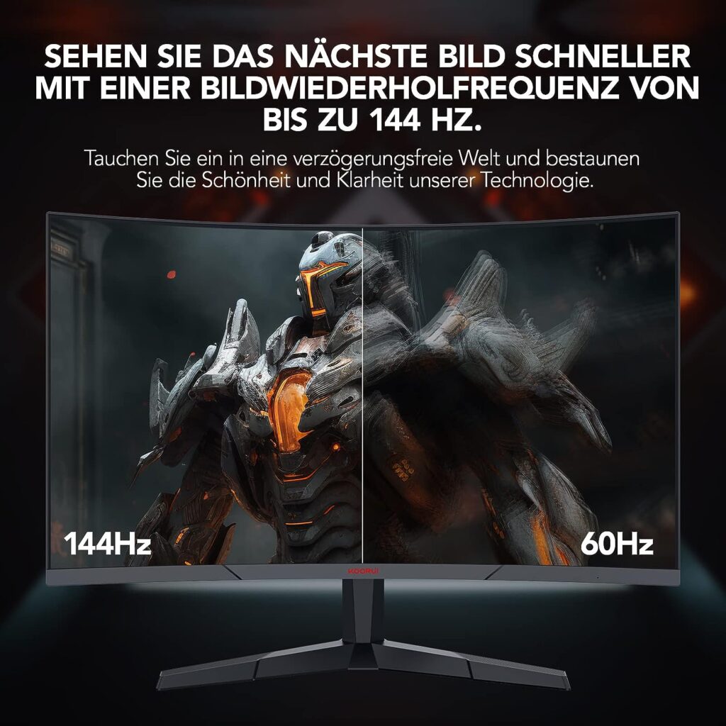 KOORUI 27 Ecran PC Gaming Incurvé 1800R, Moniteur PC Dalle VA, Résolution WQHD (2560X1440), 144HZ,1MS, DCI-P3 85%, Lunette Ultra-Mince, Inclinaison réglable, Prend en Charge HDMI/DP